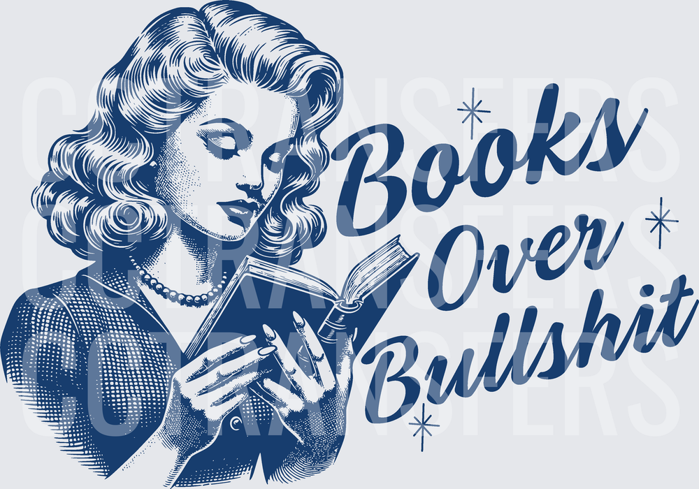Retro Woman Reading Books Over Bullshit (DTF)