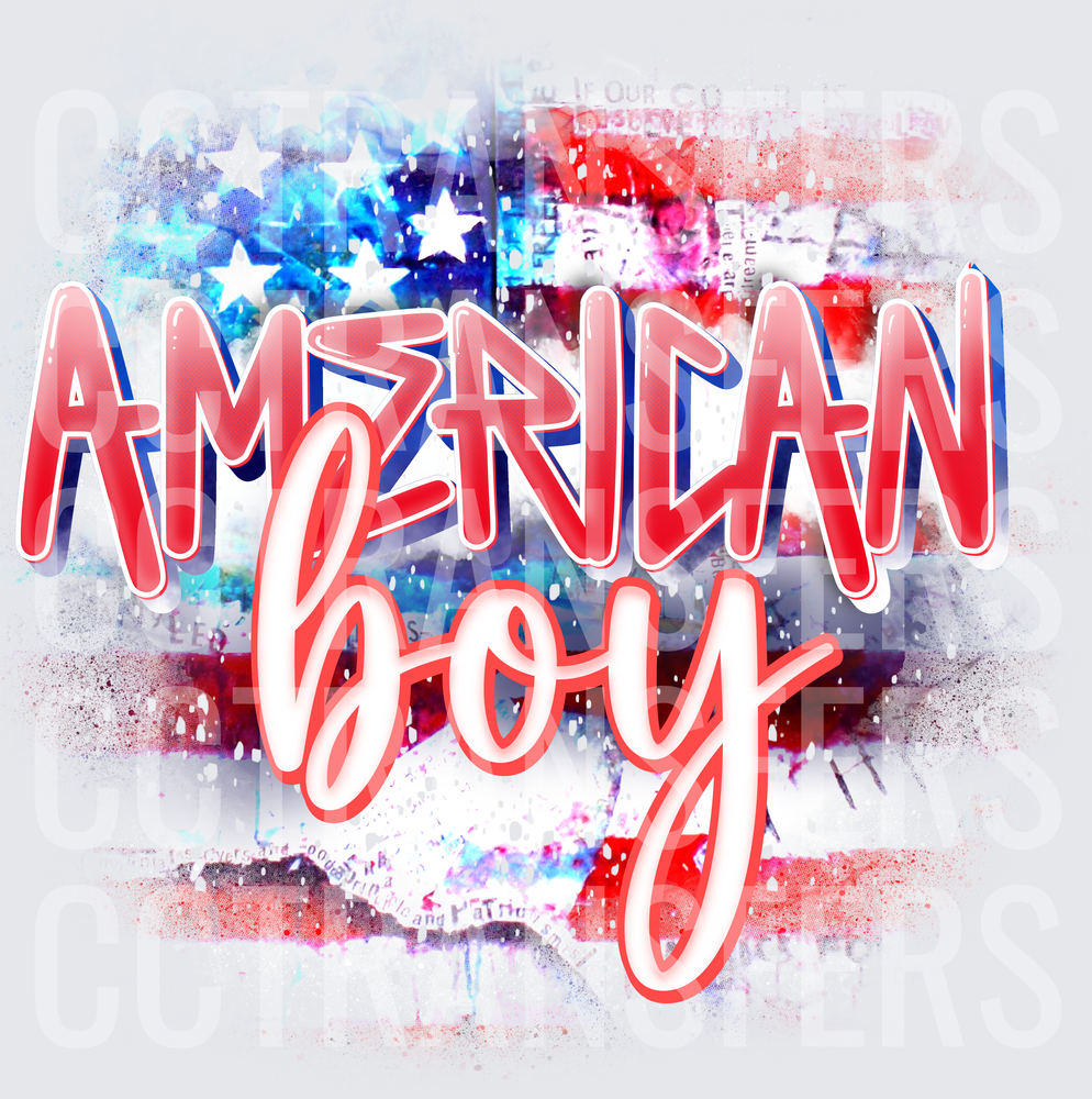 American Boy Red White Blue Flag Grunge Patriotic (DTF)