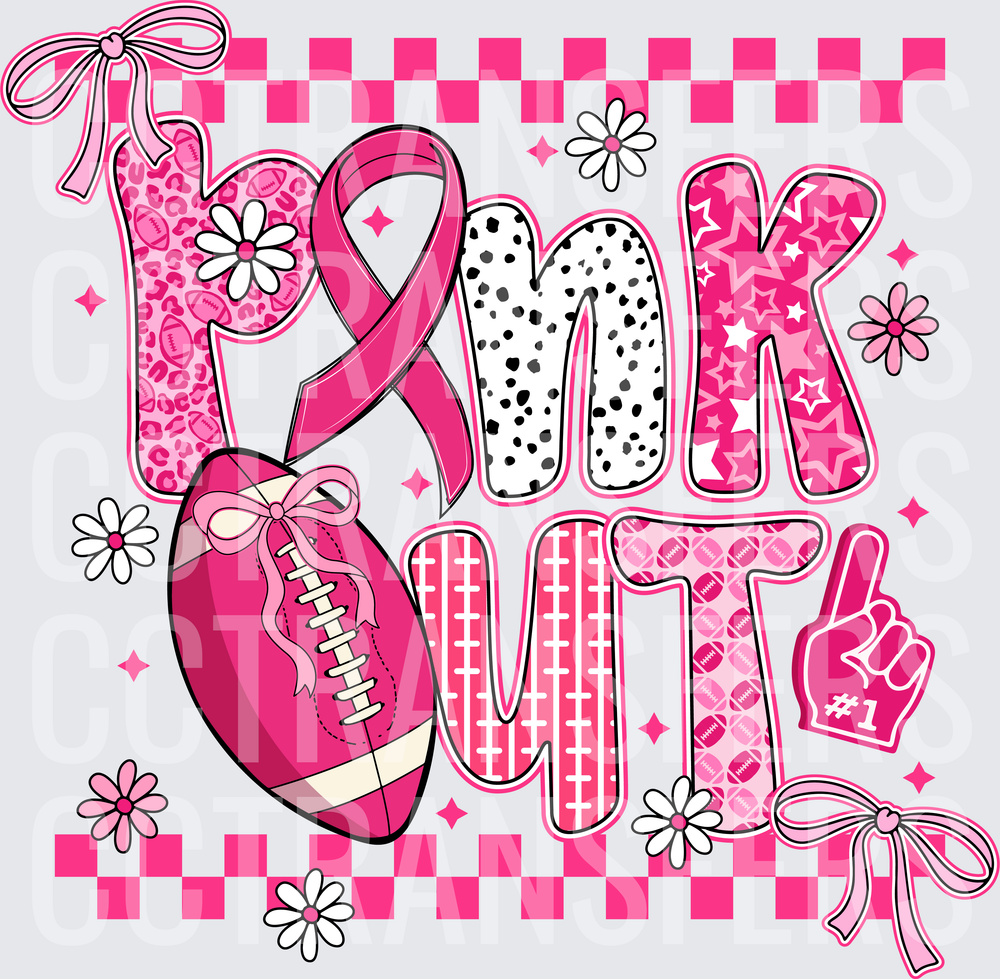 Pink Out Breast Cancer Awareness Football Ribbon Design (DTF)