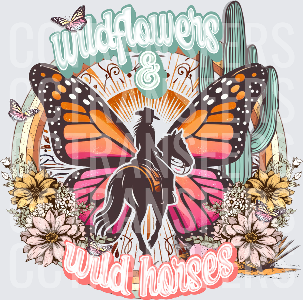 Wildflowers & Wild Horses Cowgirl Butterfly Sunset (DTF)