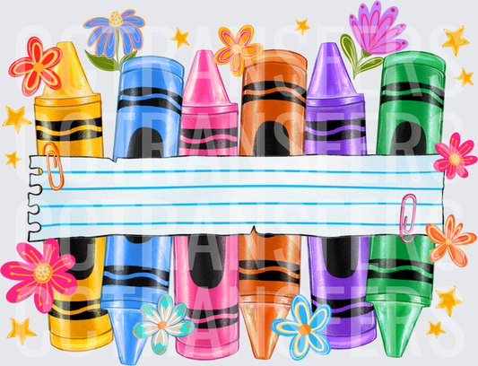 Colorful Crayons Floral Banner Name Drop (DTF)