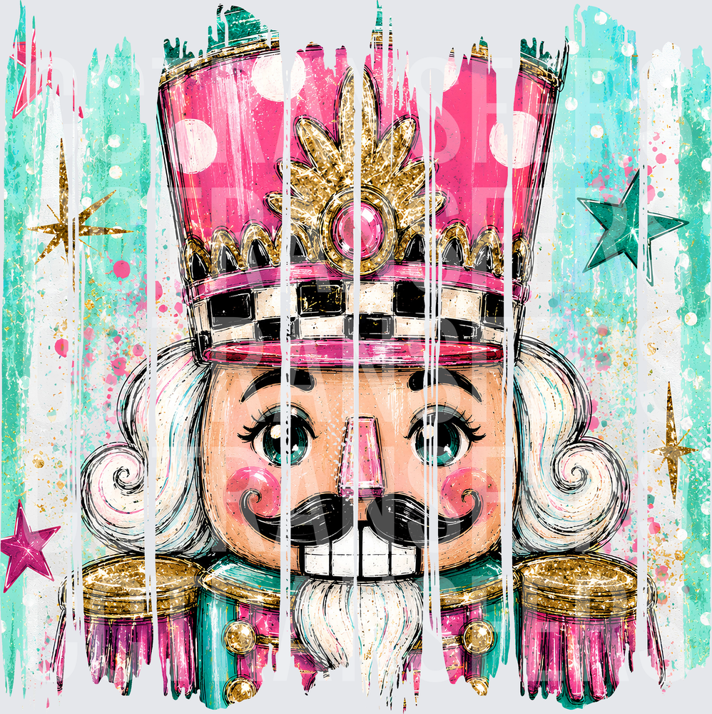 Pink & Teal Glitter Toy Soldier Nutcracker Face (DTF)