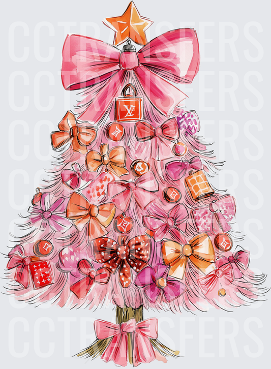 Pink Luxury Fashion Christmas Tree With Bows And Ornaments (DTF)
