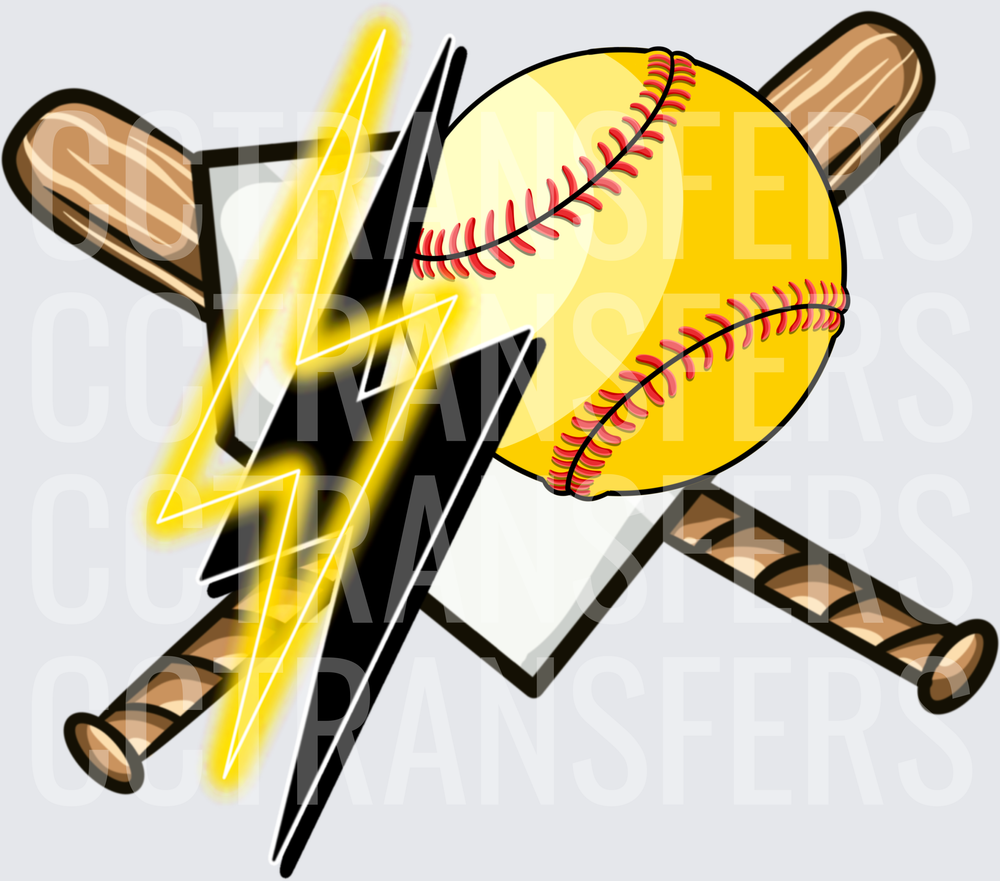 Crossed Bats Softball Lightning Bolt Glowing Strike (DTF)