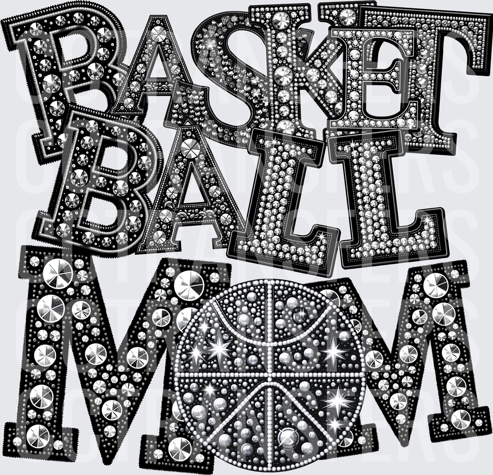 Rhinestone Bling Basketball Mom Lettering Design (DTF)