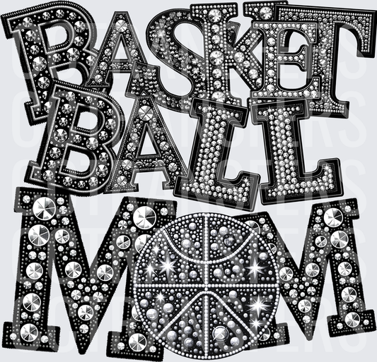 Rhinestone Bling Basketball Mom Lettering Design (DTF)