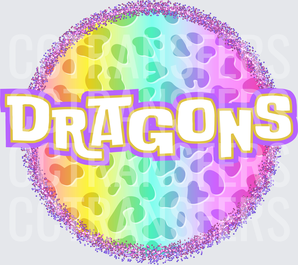 Rainbow Leopard Glitter Circle Dragons (DTF)