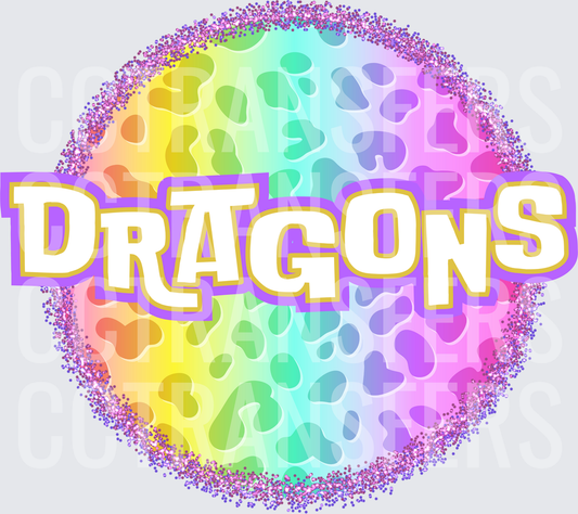 Rainbow Leopard Glitter Circle Dragons (DTF)