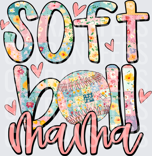 Softball Mama Floral Patchwork Design (DTF)