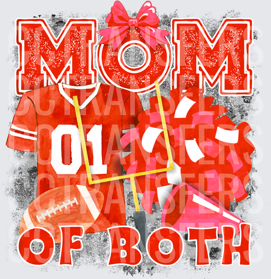Mom Of Both Football And Cheer Red Watercolor (DTF)