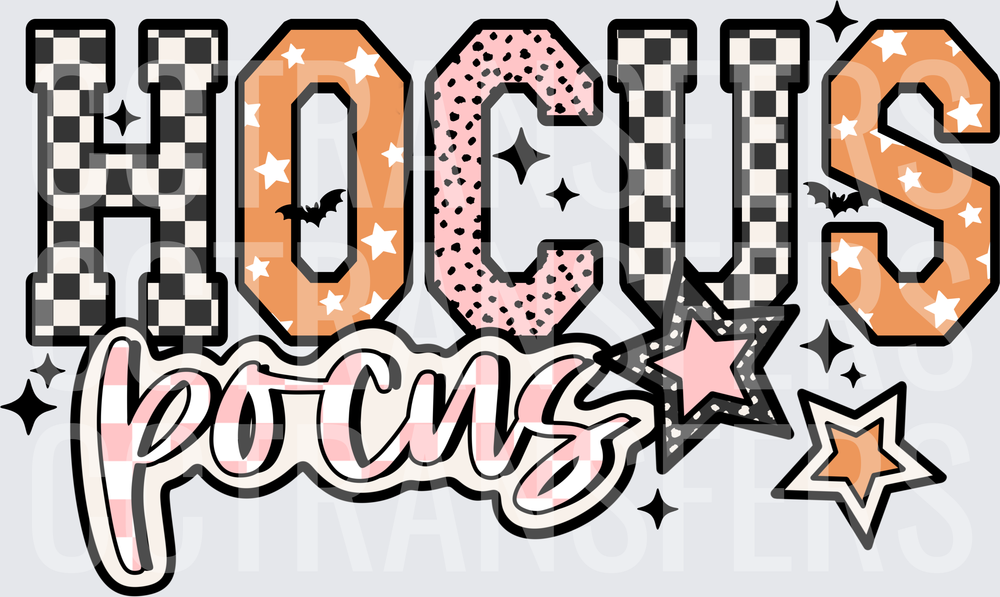 Hocus Pocus Halloween Checkered Stars Bats Design (DTF)