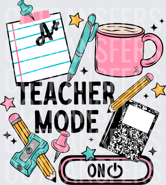 Teacher Mode On School Supplies Collage (DTF)
