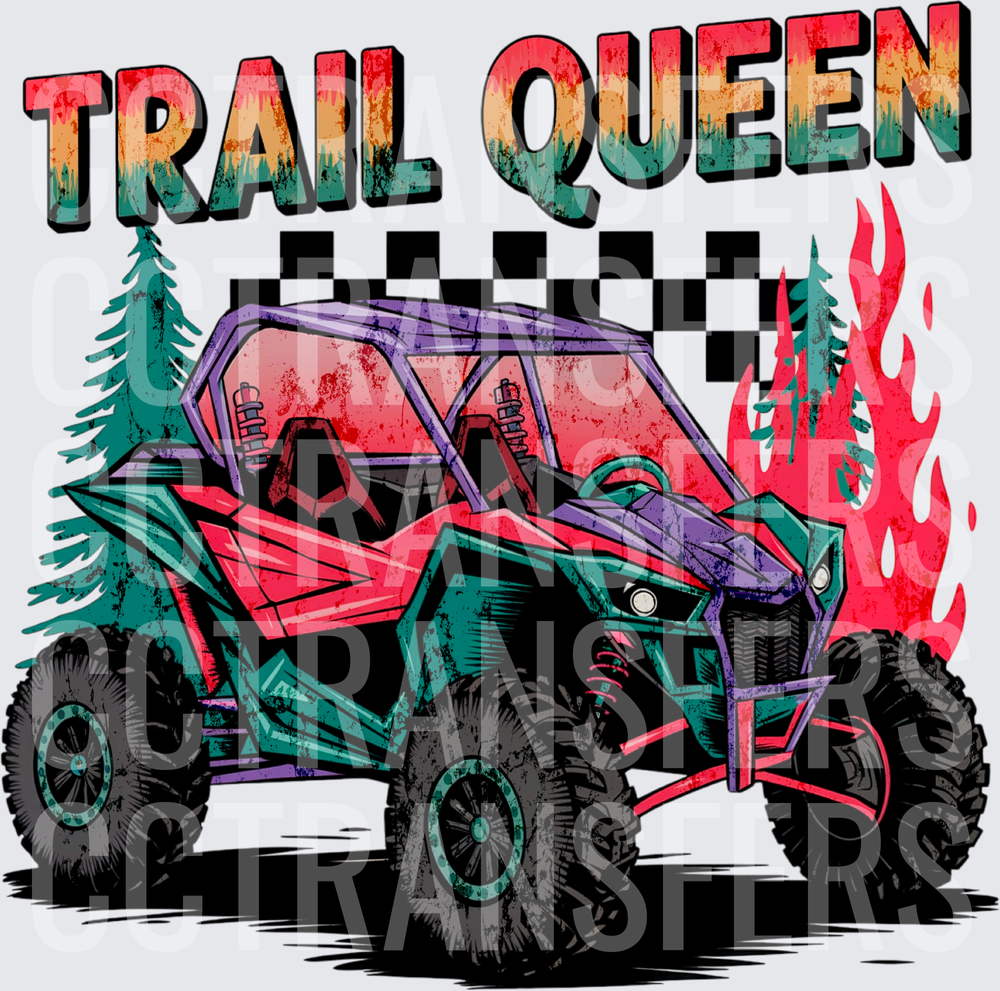 Trail Queen UTV Side-by-Side Flames Checkered Flag (DTF)