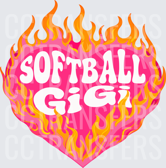 Softball GiGi Flaming Pink Heart (DTF)