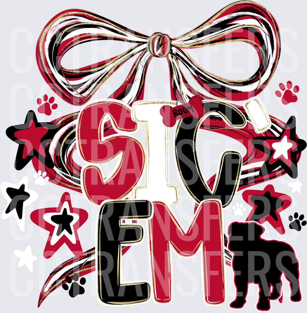 Sic Em Bulldog Bow Stars Paw Prints Game Day (DTF)