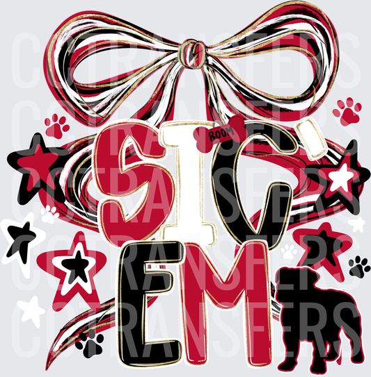 Sic Em Bulldog Bow Stars Paw Prints Game Day (DTF)
