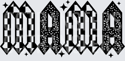MAMA Bold Gothic Blackletter Checkered Sparkle Text (DTF)