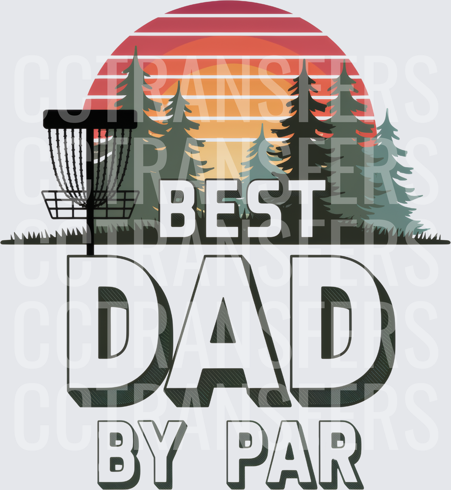 Best Dad By Par Disc Golf Retro Sunset Trees (DTF)