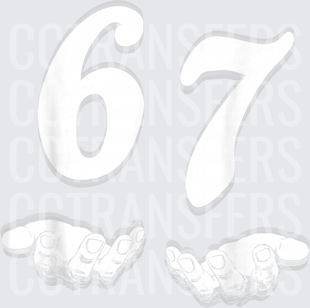 White Numbers 67 with Flying Elephant Icons (DTF)