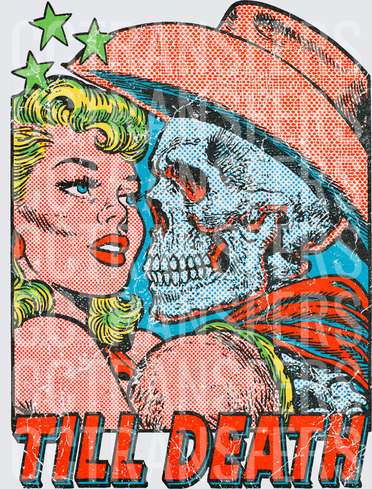 Vintage Comic Woman Skull Cowboy Till Death DTF