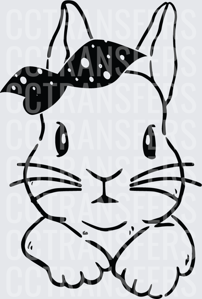 Cute Bunny Face with Polka Dot Bow (DTF)