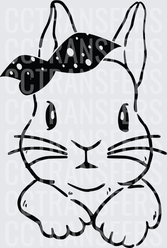 Cute Bunny Face with Polka Dot Bow (DTF)
