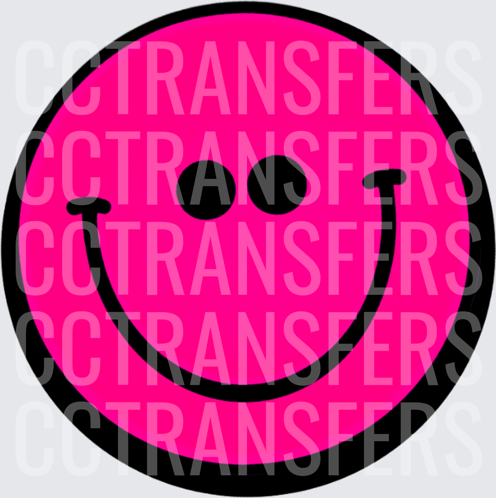 Hot Pink Bold Smiley Face Circle (DTF)