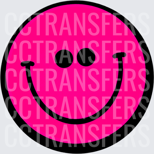 Hot Pink Bold Smiley Face Circle (DTF)