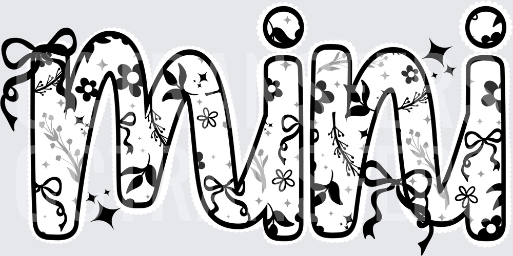 Mimi Floral Bow Sparkle Bubble Letter Design (DTF)