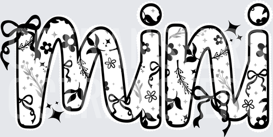 Mimi Floral Bow Sparkle Bubble Letter Design (DTF)