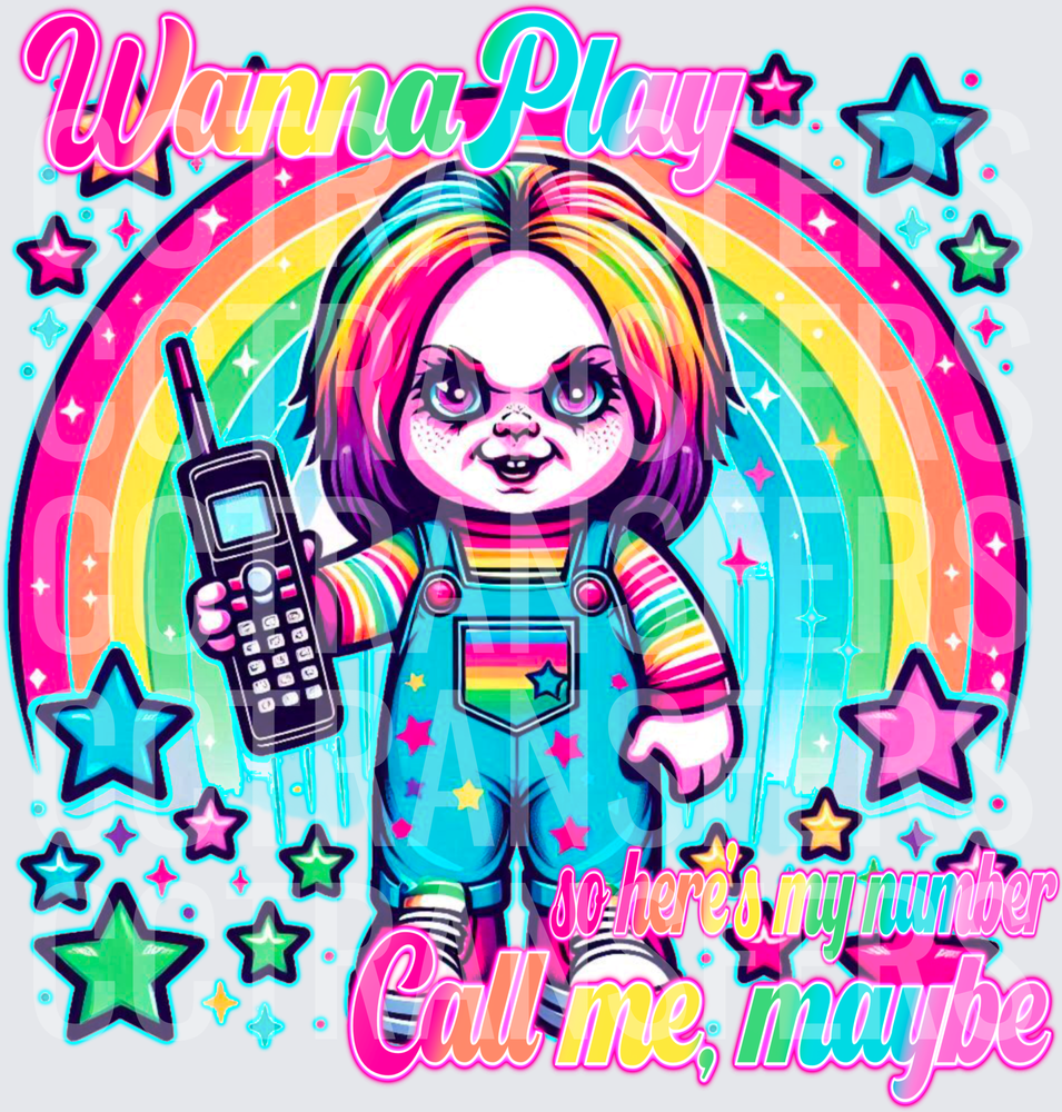 Chucky Wanna Play Call Me Maybe Rainbow Pastel Horror (DTF)