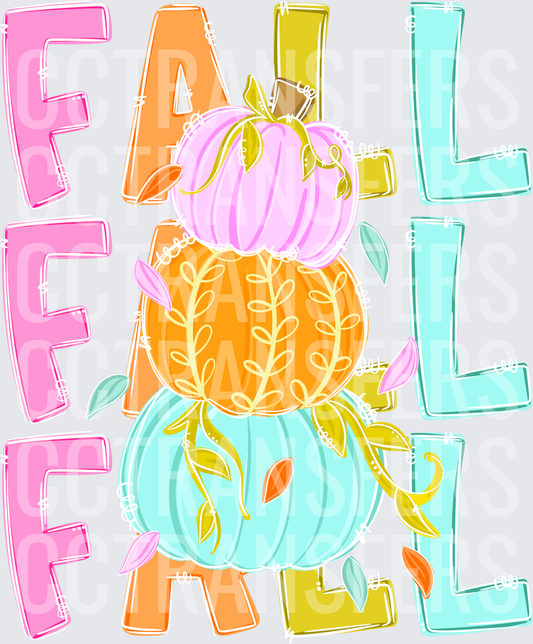 Colorful Stacked Pumpkins FALL Triple Text Design (DTF)