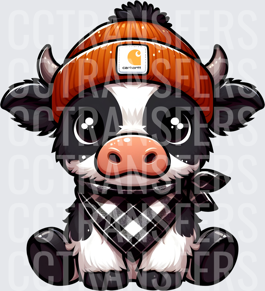 Cute Baby Cow Orange Beanie Plaid Bandana (DTF)