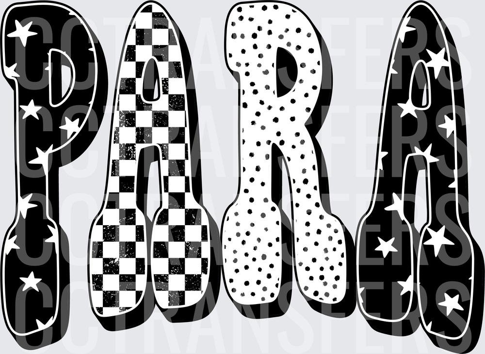 PARA Bold Mixed Pattern Letters Stars Checker Dots DTF