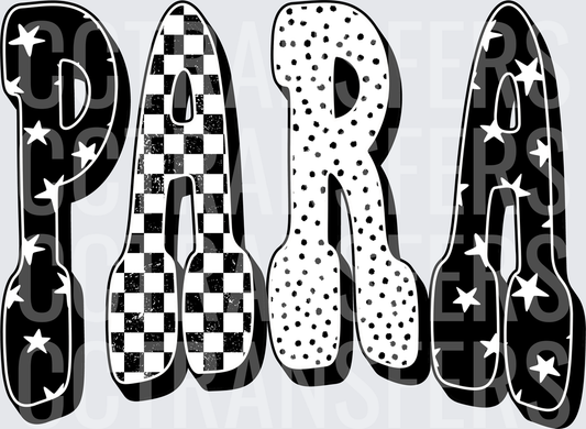PARA Bold Mixed Pattern Letters Stars Checker Dots DTF