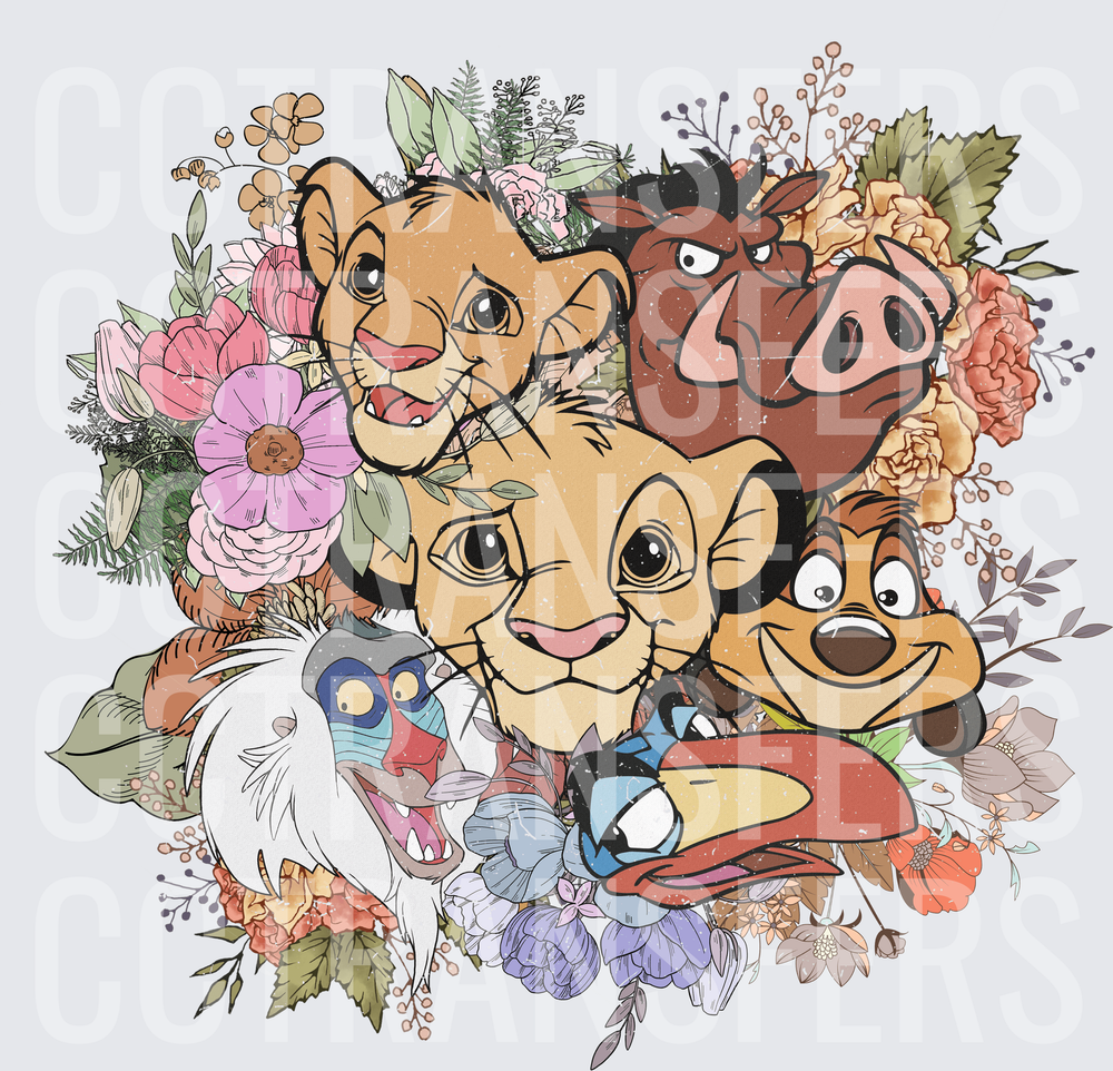 Jungle Animal Character Faces Floral Bouquet Collage (DTF)