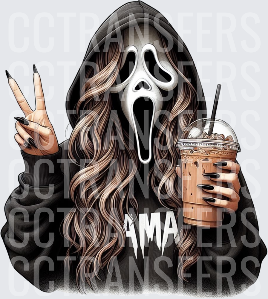 Ghostface Mama Iced Coffee Peace Sign Halloween (DTF)