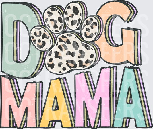 Dog Mama Leopard Paw Print Pastel Retro Letters (DTF)
