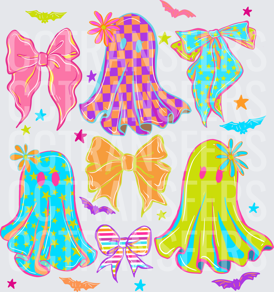 Neon Halloween Ghosts Bows Bats Stars Coquette (DTF)