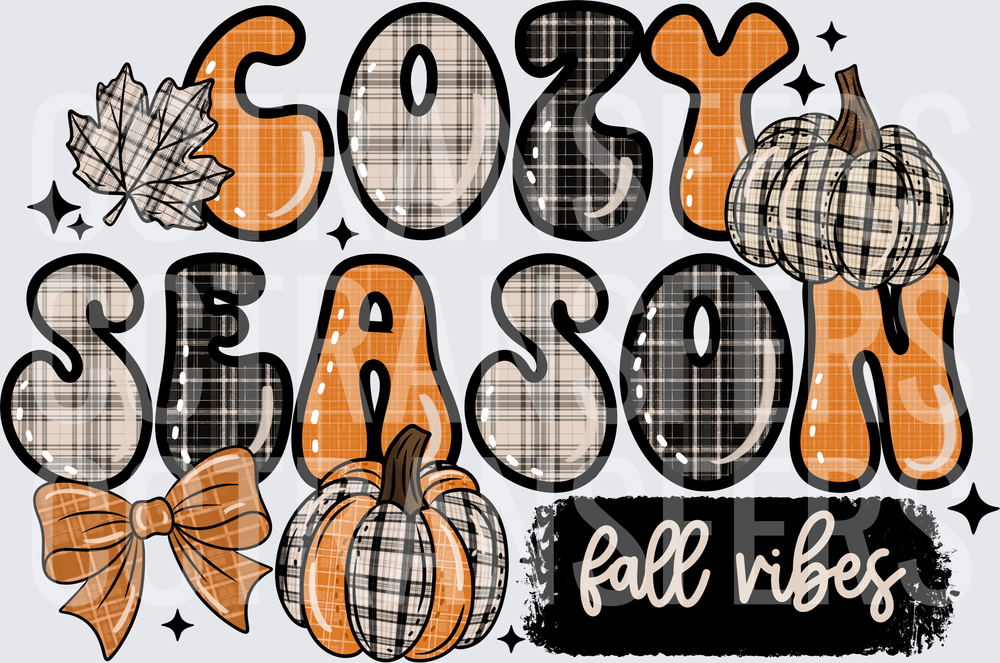 Cozy Season Fall Vibes Plaid Pumpkin Autumn Design (DTF)
