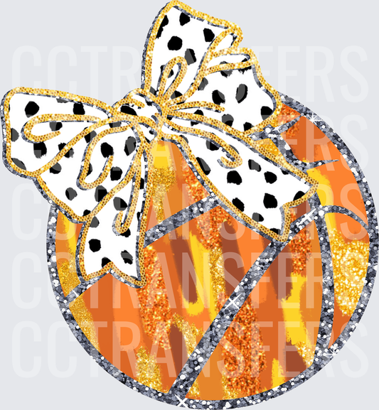 Glitter Orange Tiger Stripe Ball with Dalmatian Bow (DTF)