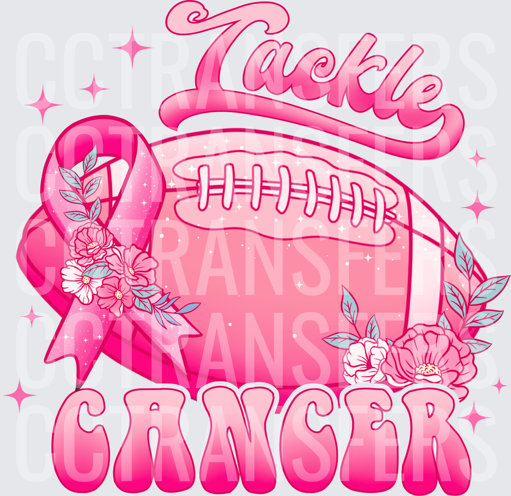 Tackle Cancer Pink Football Floral Awareness Ribbon (DTF)