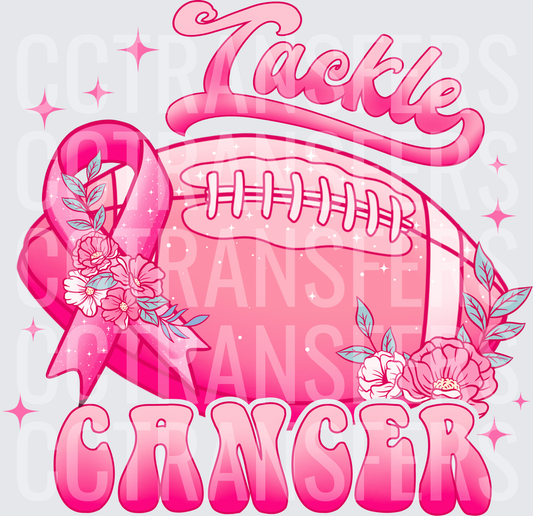 Tackle Cancer Pink Football Floral Awareness Ribbon (DTF)