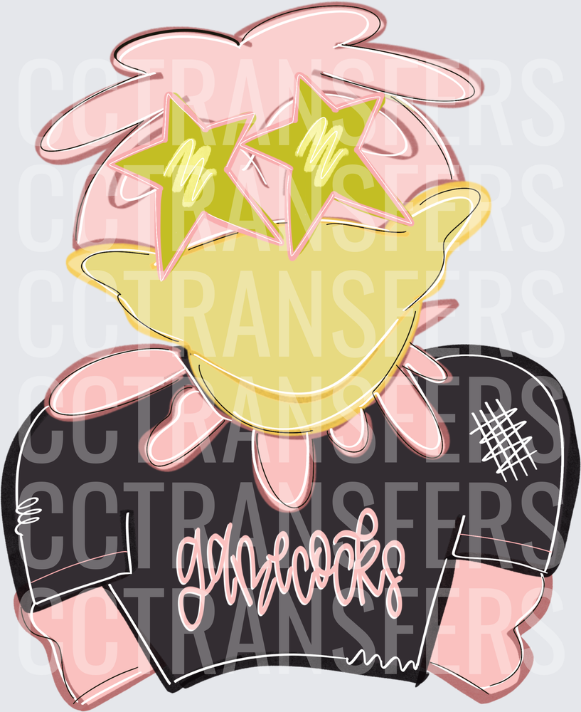 Cute Cartoon Character Star Eyes Pink Hair Black Sweater (DTF)