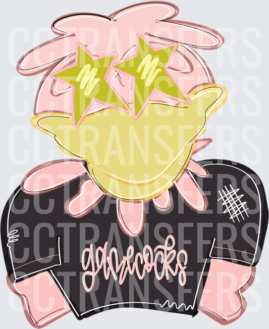 Cute Cartoon Character Star Eyes Pink Hair Black Sweater (DTF)