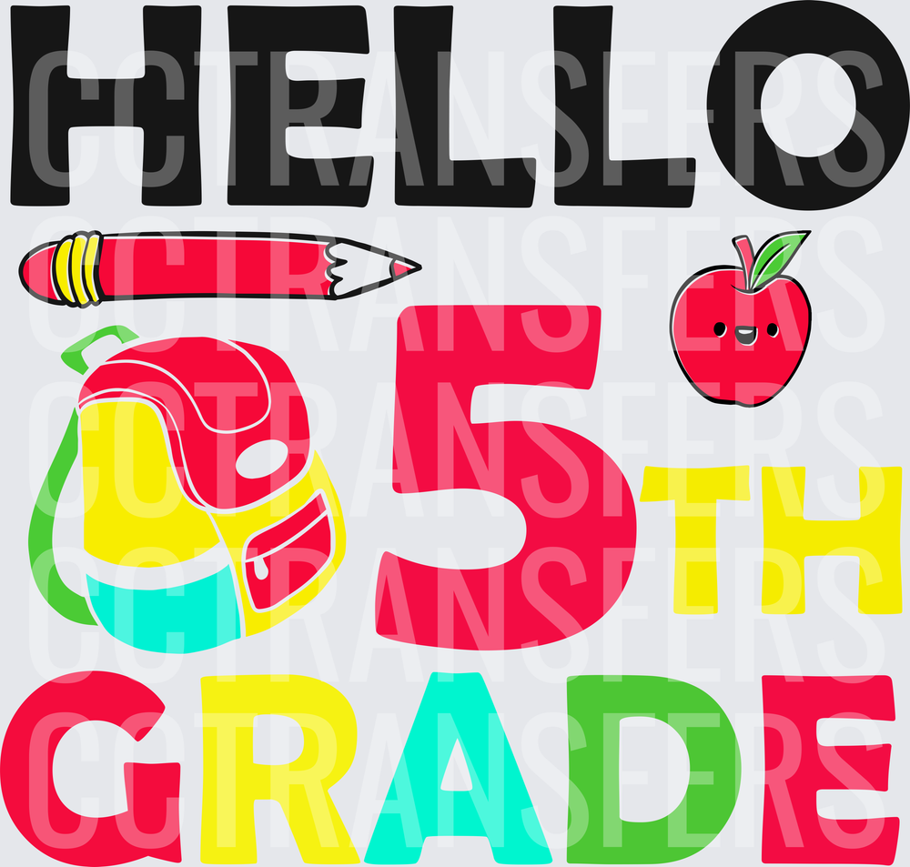 Hello 5th Grade Back to School Colorful Design (DTF)