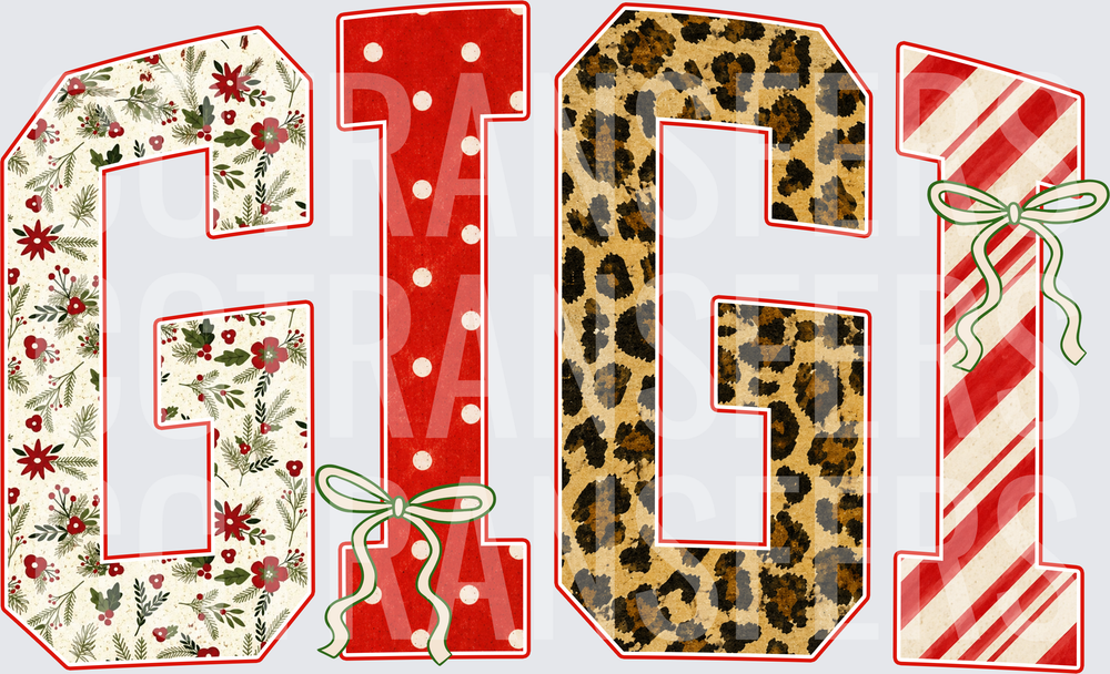 Christmas Gigi Mixed Pattern Letters Bows DTF