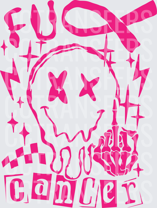 F**k Cancer Pink Ribbon Melting Skull Skeleton Hand (DTF)