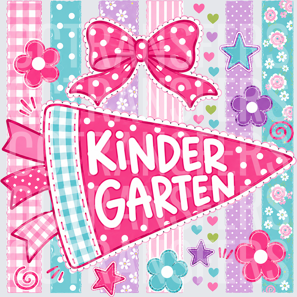 Kindergarten Pennant Pink Bow Floral Patchwork Stripe (DTF)