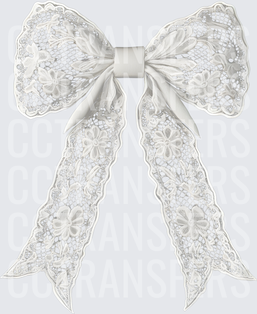 White Floral Lace Ribbon Bow (DTF)